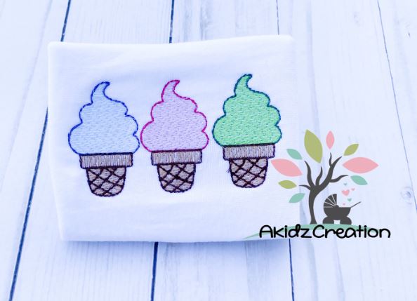 ice cream trio embroidery design, sketch ice cream design, sketch embroidery design, sketch ice cream design, trio embroidery, sketch trio embroidery design, ice cream design