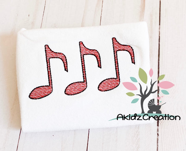 note embroidery design, music note embroidery design, sketch embroidery design, sketch music note trio embroidery design, music note trio embroidery design