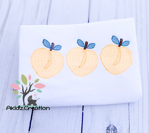 peach embroidery design, sketch peach embroidery design, peach trio embroidery design, fruit embroidery design, food embroidery design, trio embroidery design, peaches embroidery design, food design