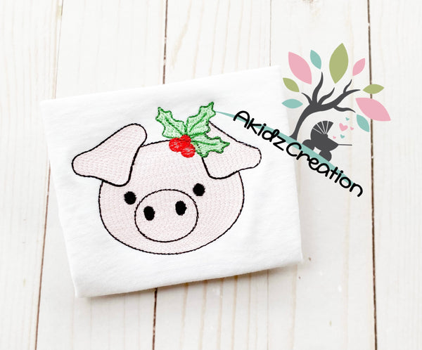 sketch pig embroidery design, pig embroidery design, pig with holly embroidery design, christmas embroidery design, christmas pig embroidery design, sketch embroidery design, sketch pig embroidery design, farm animal embroidery design, animal embroidery design
