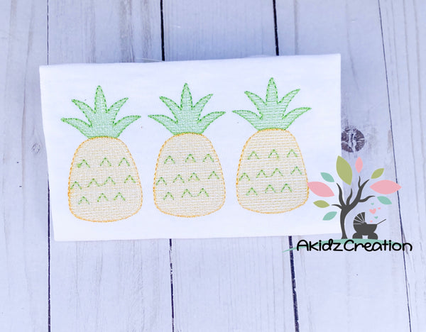 sketch design, sketch pineapple trio embroidery design, pineapple trio embroidery design, pineapple embroidery design, fruit embroidery design