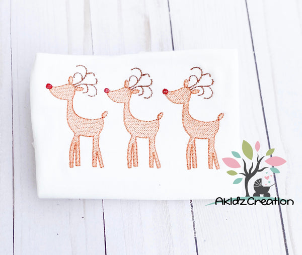 sketch reindeer trio embroidery design, reindeer trio embroidery design, deer  trio embroidery  design, animal embroidery design