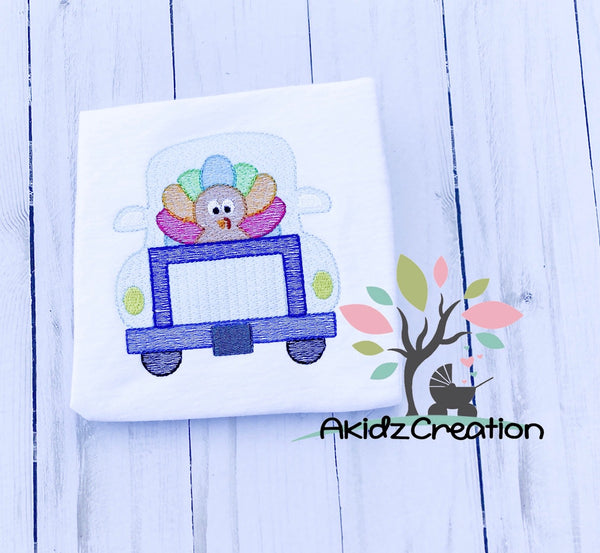 sketch turkey truck embroidery design, truck embroidery design, turkey embroidery design, thanksgiving embroidery design, sketch embroidery design, vehicle embroidery design, transportation embroidery design