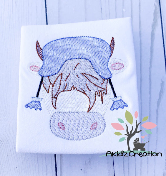 highland cow embroidery design, winter hat embroidery design, sketch higland cow embroidery design, sketch winter hat embroidery design, cow embroidery design, sketch cow embroidery design, farm animal embroidery design, animal embroidery design, sketch animal embroidery design