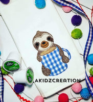 sloth and coffee embroidery design, sloth embroidery design, coffee embroidery design, sloth applique, applique, machine embroidery sloth applique, 