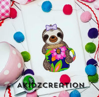 sloth applique, applique, coffee embroidery design, sloth applique embroidery design, animal embroidery design