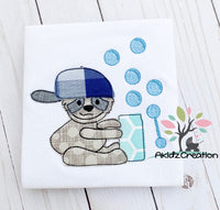 sloth embroidery design, sloth applique, machine embroidery sloth design, bubbles embroidery design, sloth blowing bubbles embroidery design, sloth in baseball cap embroidery design, sloth applique, sloth embroidery design, machine embroidery sloth design