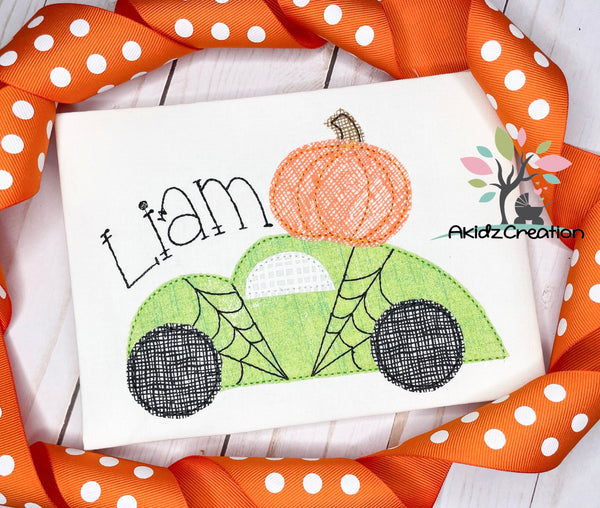 spook vehicle embroidery design, pumpkin embroidery design, halloween embroidery design, halloween car embroidery design, spider web car embroidery design