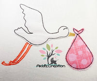 stork applique, applique embroidery, applique design, stork embroidery, baby embroidery