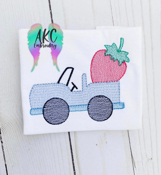 strawberry embroidery design, sketch strawberry embroidery design, strawberry jeep embroidery design, jeep embroidery design