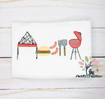 summer bbq embroidery design, grill embroidery design, chicken sandwhich embroidery design, burger embroidery design, hamburger embroidery design, grilling utensil embroidery design, fathers day embroidery design