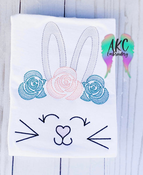 floral bunny embroidery design, easter embroidery design, easter bunny embroidery design, sketch bunny embroidery design