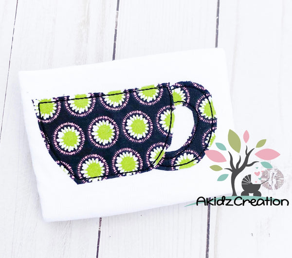 tea cup embroidery design, bean stitch applique, tea cup applique, tea party embroidery design
