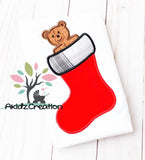 christmas stocking embroidery design, bear in a christmas stocking embroidery design, bear embroidery design, christmas bear embroidery design