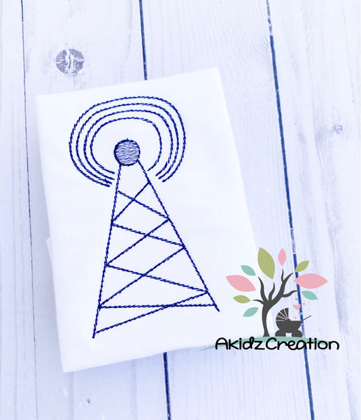 telecommunication tower embroidery design, tower embroidery design, mobile device tower embroidery design, quick stitch embroidery design, vintage tower embroidery design