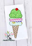 ice cream cone embroidery design, ice cream with cherry on top embroidery design, three layered ice cream embroidery design, layered ice cream cone embroidery design, cherry embroidery design