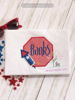 rocket monogram design, patriotic embroidery design, 4th of july embroidery design