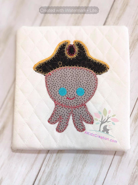 pirate ocotpus embroidery design, octopus embroidery design, nautical embroidery design, animal embroidery design, sea life applique, pirate embroidery