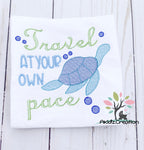 travel at your own pace embroidery design, sketch embroidery design, turtle embroidery design, ocean embroidery design,