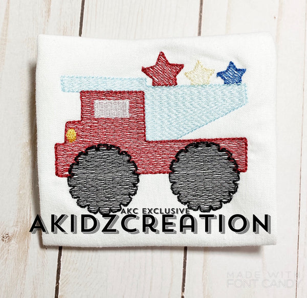 dump truck embroidery, patriotic embroidery design, independence day embroidery, dump truck embroidery, vehicle embroidery, transportation embrodiery 
