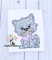 valentine cat embroidery design, cat embroidery  design, cat applique, applique, machine embroidery cat design, cat with heart embroidery design
