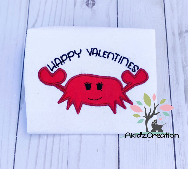 valentines embroidery design, valentine crab embroidery design, animal embroidery design, satin applique