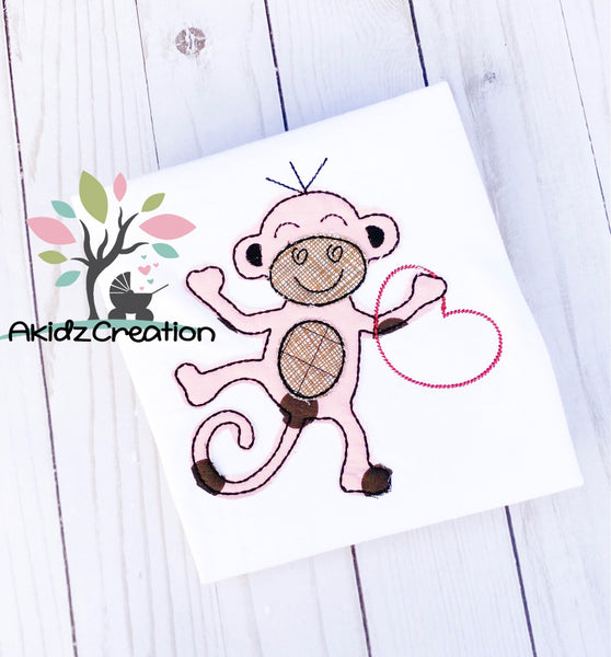 monkey embroidery design, monkey applique, valentine monkey embroidery design,valentine embroidery design, monkey embroidery design, monkey applique, machine embroidery applique, heart embroidery design