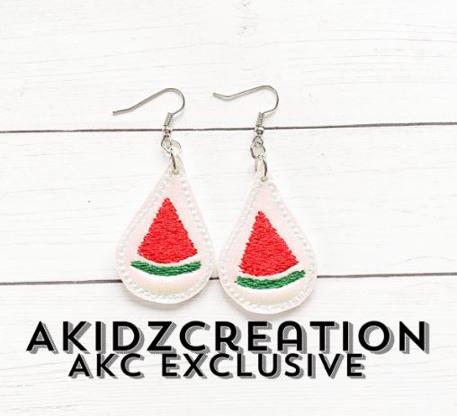 watermelon earrings embroidery design, in the hoop embroidery design, watermelon earrings embroidery design, in the hoop watermelon design
