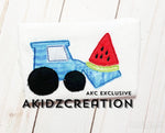 watermelon digger embroidery design, watermelon embroidery design, digger embroidery design, watermelon applique, digger applique, summer embroidery design, fruit embroidery design, food embroidery design, vehicle embroidery