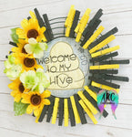 welcome to my hive embroidery design, door hanger design embroidery deisgn, bee hive embroidery design, bumble bee embroidery design, bee hive applique, bee embroidery design