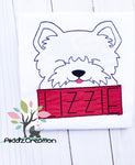 westie embroidery design, dog embroidery design, puppy embroidery design, dog applique, puppy applique, machine embroidery dog applique, dog name box embroidery design , westie monogram embroidery design, terrier embroidery design, 