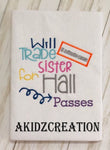 will trade sister for hall passes embroidery design, school embroidery design, akidzcreation