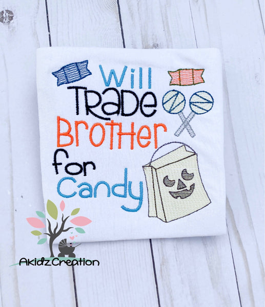 will trade brother for candy embroidery design, halloween embroidery design, halloween design, sketch embroidery design, halloween candy embroidery design