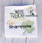 will trade brother for shamrocks embroidery design, shamrock embroidery design, clover embroideryd esign, st patricks day embroidery design