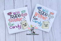will trade sister for candy embroidery design, will trade brother for candy design, halloween, halloween embroidery design, halloween candy embroidery design, halloween bag embroidery design