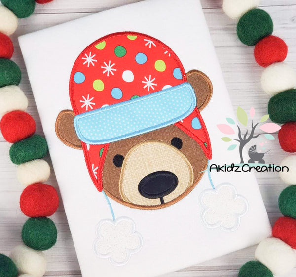 winter beanie embroidery design, winter hat embroidery design, bear embroidery design, winter bear embroidery design, christmas embroidery design, applique, bear applique, machine embroidery bear design