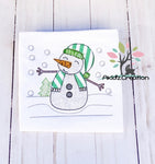 winterland embroidery design, snowman embroidery design, snowman applique, machine embroidery snowman, snowman in the yard embroidery design, snow embroidery design, applique, bean stitch applique, christmas embroidery design