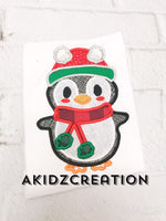 winter penguin embroidery design, penguin embroidery, penguin in scarf and hat embroidery design, christmas penguin embroidery design, christmas embroidery design