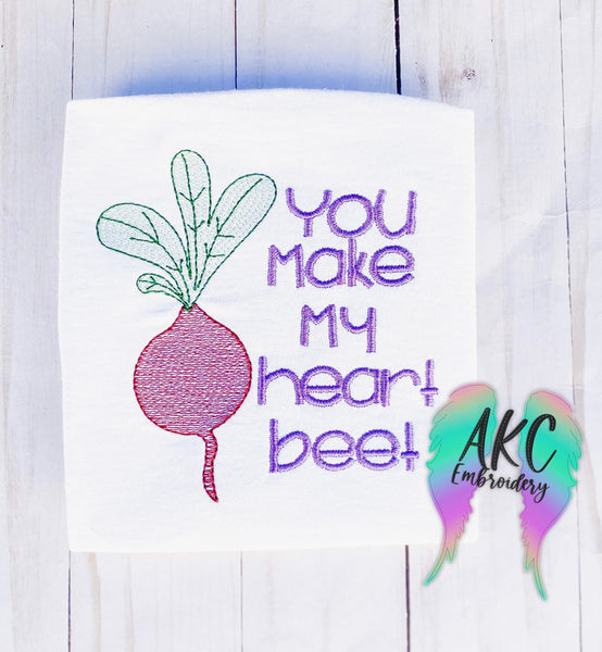 you make my heart beet embroidery design, beet embroidery design, food embroidery design, valentine embroidery design, valentine puns embroidery design