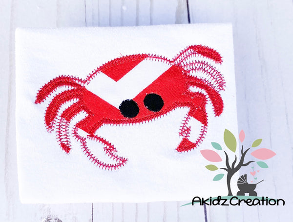 zig zag crab embroidery design, crab embroidery design, nautical embroidery design, animal embroidery, ocean animal embroidery design, applique, applique embroidery design, akidzcreation