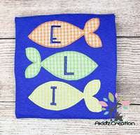 fish trio embroidery design, fish embroidery design, summer embroidery design, zig zag applique, fish applique, school of fish applique