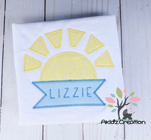 sunny side monogram embroidery design, zig zag applique, zig zag sun applique, sun applique, sun embroidery design, sun monogram embroidery design