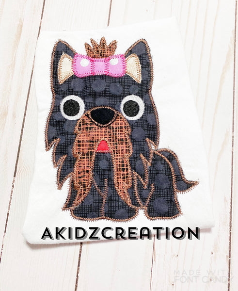 yorkie applique design, yorkie embroidery design, akidzcreation, yorkishire terrier embroidery design, applique, machine embroidery yorkie